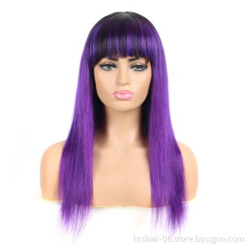 Brazilian Natural Human Hair Wig Full Machine Made Wig For Black Woman 1b/purple Color Cheap Glueless 180% Density Remy Wigs